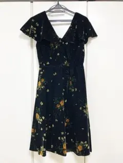 ザラベーシック　ノースリーブワンピース　黒　花柄　ベロア　パーティー