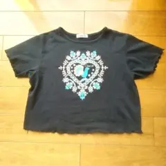 チャコットのＴシャツ　M　黒　くじゃく　孔雀　ショート丈　クロップド丈　ダンスのサムネイル