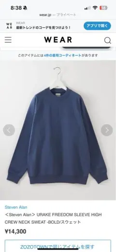 Steven Alan URAKE FREEDOM SLEEVE スウェット