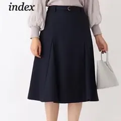 indexインデックス　ベルト付フレアスカート 膝丈　ネイビーのサムネイル