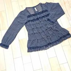 ピンクハウス　黒ドット　シアー ティア―ド9段オーバーブラウス　チュニックフリル