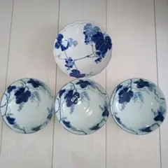 ぶどう柄 陶器 中 深皿 4枚セット 美濃焼 藍三昧 日本製 吾山窯 3枚