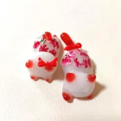 No.50 じゃれ猫 ぐで猫 フラワー柄 2匹セット ハンドメイド パーツ 