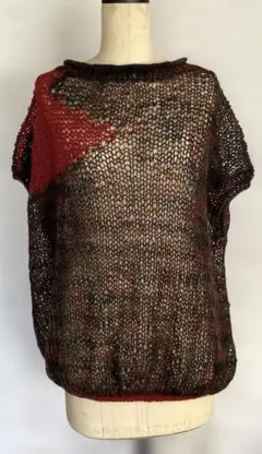 ハンドメイド　透け感のあるザックリベスト