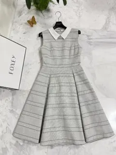 定価約13万★美品★FOXEY/フォクシー ドレス フレンチボーダー白衿 38