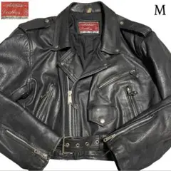 【vintage】牛革 本革 カウハイドダブルライダースジャケット ブラック M