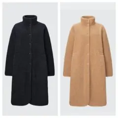 ユニクロ　ユニクロシー　ボアフリーススタンドカラーコート　ブラック&ベージュ