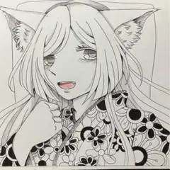 一点物 オリジナル 色紙 手描きイラスト アナログ 女の子 創作 原画
