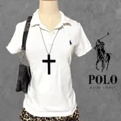 POLO ラルフローレン ポロシャツ ホワイト 紺 Y2K 平成ギャル　Ｌ