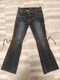 バーバリーブルーレーベル レア レザーレースアップ ブーツカットデニム 38