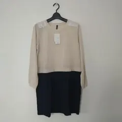 XL アイボリー/ネイビー　新品　タグ付き　レース付き　長袖　チュニック LL