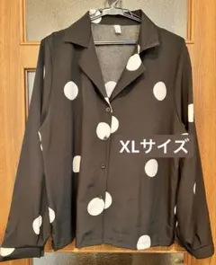 【新品未使用】 ドット ブラウス シャツ 長袖 XL 落ち感 開衿 黒 ブラック