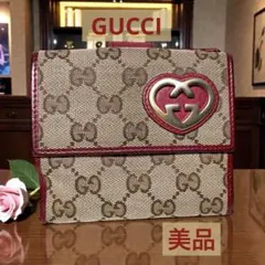 美品✨ GUCCI グッチ　折り財布　ラブリーハート　GG キャンバス　ボルドー