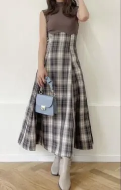 【新品】dazzlin チェックノースリーブコルセットワンピース