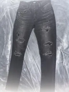 azulダメージ加工 ダークグレー スキニーデニムdrip