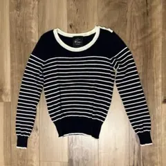 ウール100% ネイビーボーダー ニット size38のサムネイル