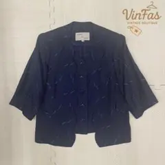 PARFUM DE SAISON vintage ネイビー 花柄ジャケット七分袖