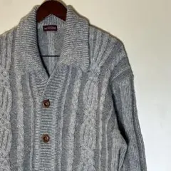 ニットカーディガンショールカラーNOTHENTウール混ケーブル編みXL〜XXL