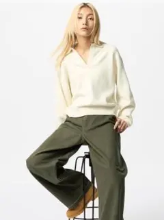 ユニクロUNIQLOアイボリー ニットポロシャツMサイズホワイト