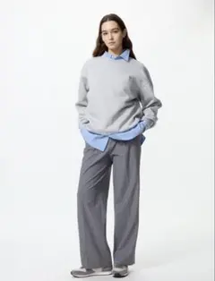 ユニクロ UNIQLO タックワイドパンツ 丈長め グレーSサイズ