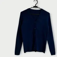 長袖 Vネック カーディガン S〜M相当 コットン ウール 薄手 ネイビー