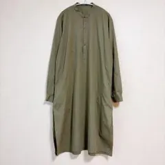希少❣️ロングシャツ M カーキ スタンドカラー バンドカラー ワンピース