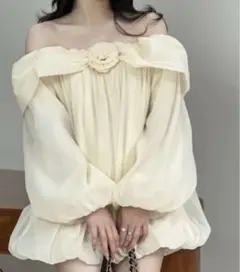 BABYDOLL フローラル オフショルダー シルクドレス