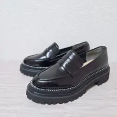 EVOL コバコインエナメルローファー 厚底 スタッズ 23cm 黒