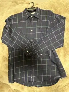 ブルーレブル　ネイビーグリーンチェック長袖シャツ　L-Large