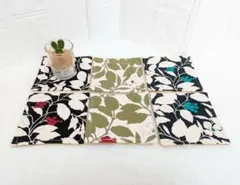 ハンドメイド【344A】リバーシブル布コースター6枚セット　花柄 　つた