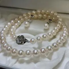 あこや真珠　ネックレス　イヤリング　セット　クリーム　ピンク　シルバー刻印