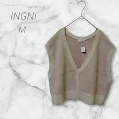 イング　ニットベスト　M　ベージュ系　Vネック　カジュアル