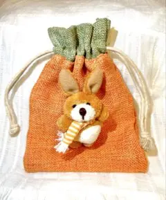 【送料込み】ウサギのぬいぐるみ付き　ポーチ　【巾着袋】