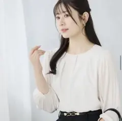 AOKI　九分袖 異素材コンビプリーツ袖ブラウス