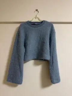 ZARA ザラ フェイクファーセーター シャギーニット ブルー　ライトブルー