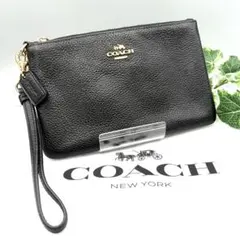 【超美品】COACH コーチ レザーポーチ ブラック ゴールド金具 リストレット