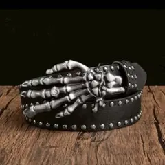 【数量限定】　パンクベルト スタッズ 黒 ドクロ 骸骨 手 ガイコツ　ベルト