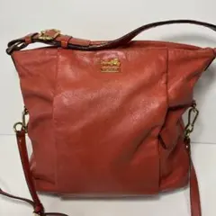 COACH コーチ ショルダーバッグ 牛革 オレンジ 2way A4可 中古