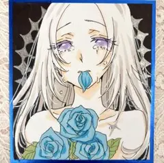 オリジナルイラスト　『青い薔薇の涙』　手描き　コピック　色紙　アナログ