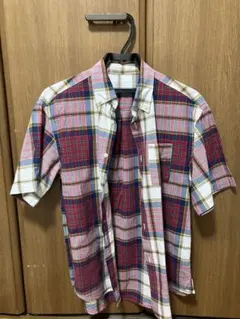 無印良品 マドラスチェックボタンダウン半袖シャツ