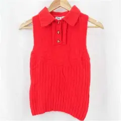 ZARA ザラ ノースリーブ ポロニット レッド系 Mサイズ ビジューボタンのサムネイル