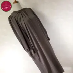 レトロ エプロンワンピース ワントーン リボン くるみボタン 古着 モカ 茶