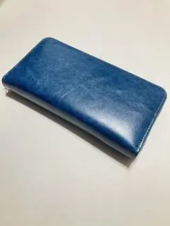 本革 長財布 ブルー レザー シンプル 上質 ツヤ感