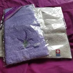 ラベンダー刺繍タオルと白タオルセット