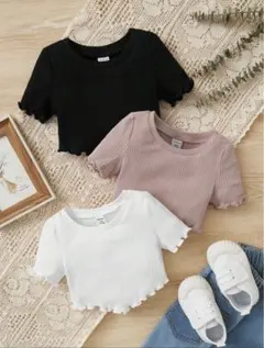 リブ編みフリル袖トップス 3色セット