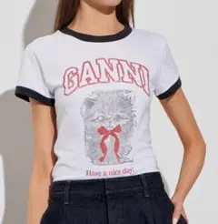 新品 ガニー GANNI 猫 リンガーTシャツ 白 ねこ 半袖 XS S M Lのサムネイル