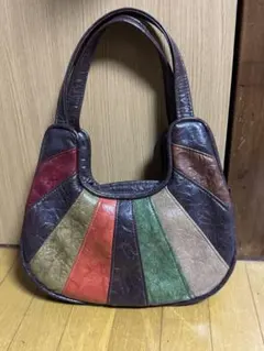パッチワーク⭐️レザー 調⭐️ショルダーバッグ⭐️レトロ⭐️カラフル⭐️パナマボーイ