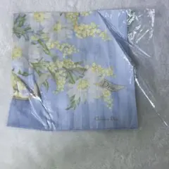 未使用 クリスチャンディオール ハンカチ ミモザ 花柄 ブルーストライプDior