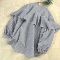 【新品・完売品】GU ラッフルスリーブブラウス　フリルストライプ　XL オーバー