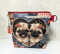 ❣️マチ付きポーチ　パグ　パネル　ファスナーポーチ　✨️おまけチャーム付き✨️